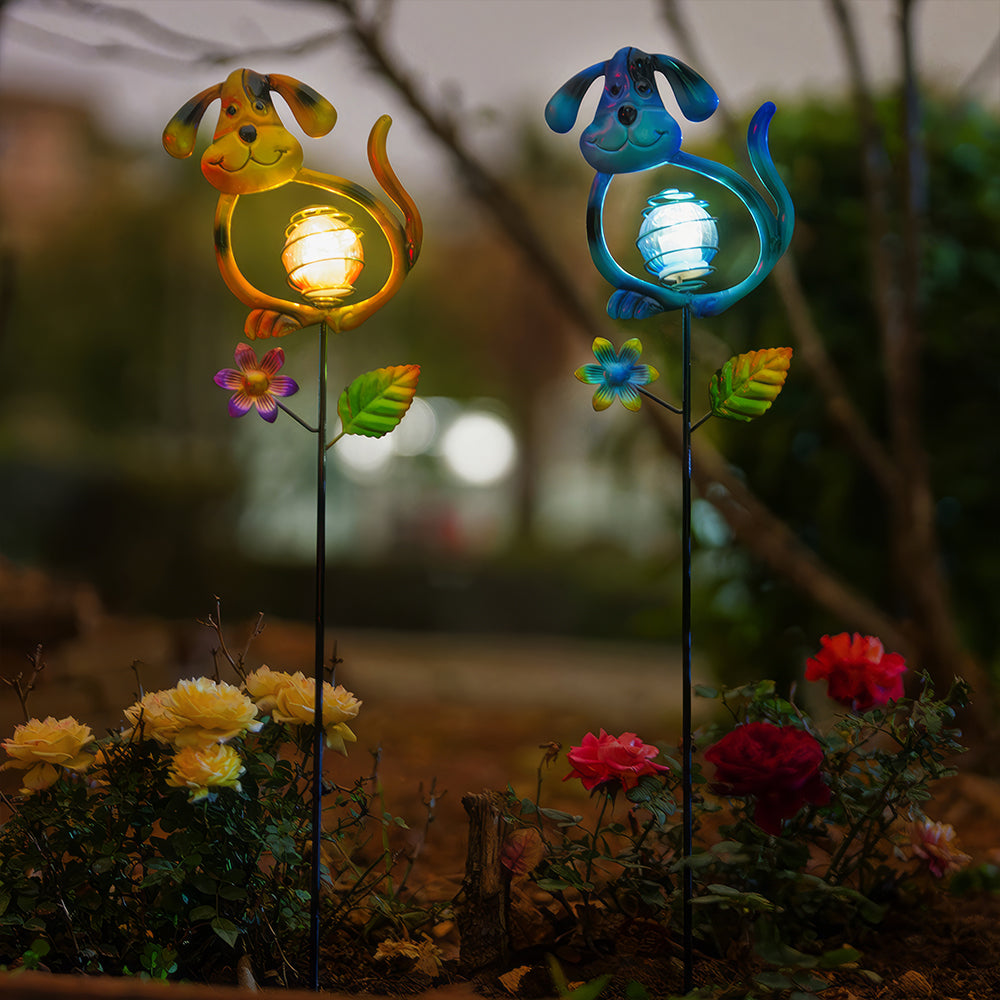 Solar Powered Outdoor Dog Garden Light with LED Stake 27 Inch