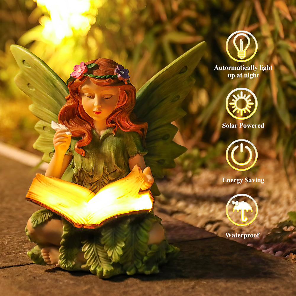 Solar Garden Fairy Statue with LED Light Resin Outdoor Decor