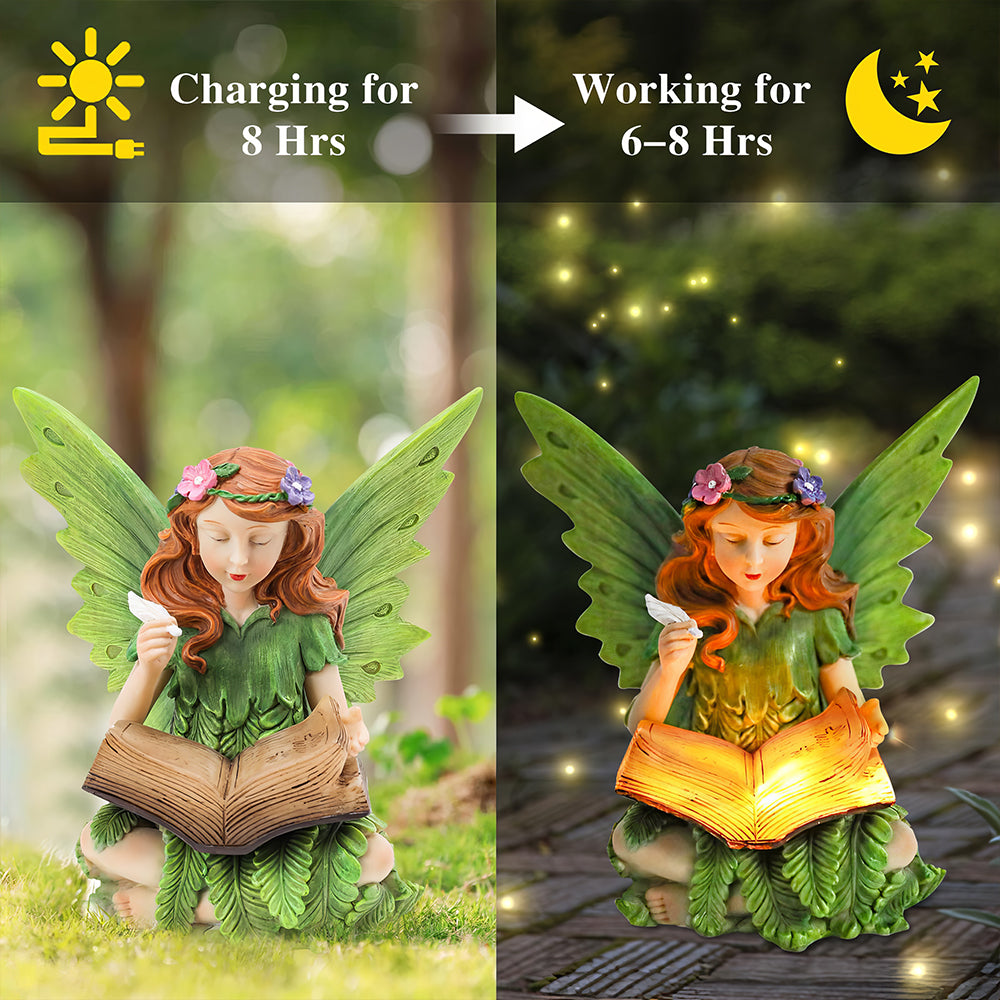 Solar Garden Fairy Statue with LED Light Resin Outdoor Decor