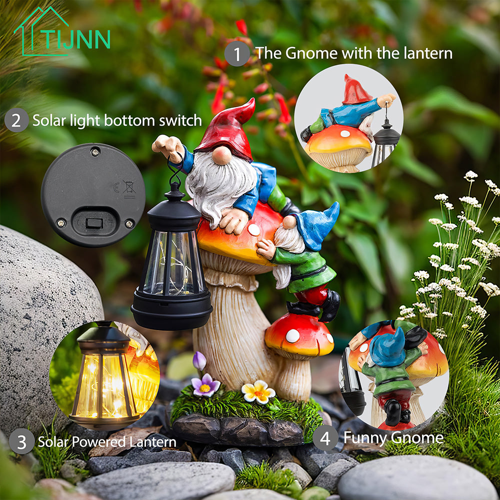 Solar Garden Gnome Statue with Lantern Outdoor Yard Decoration