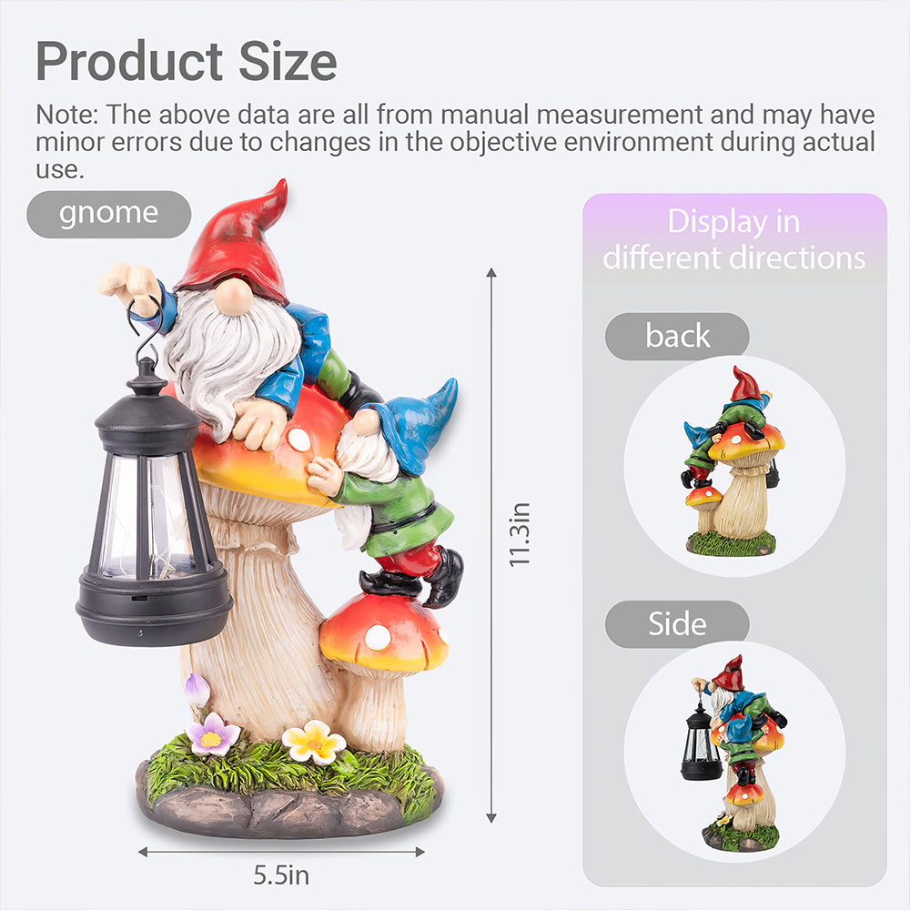 Solar Garden Gnome Statue with Lantern Outdoor Yard Decoration