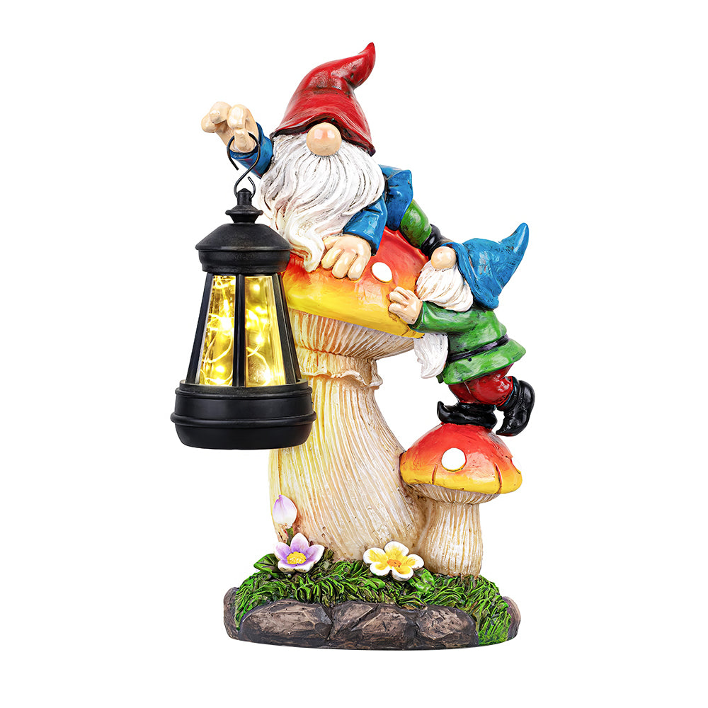 Solar Garden Gnome Statue with Lantern Outdoor Yard Decoration