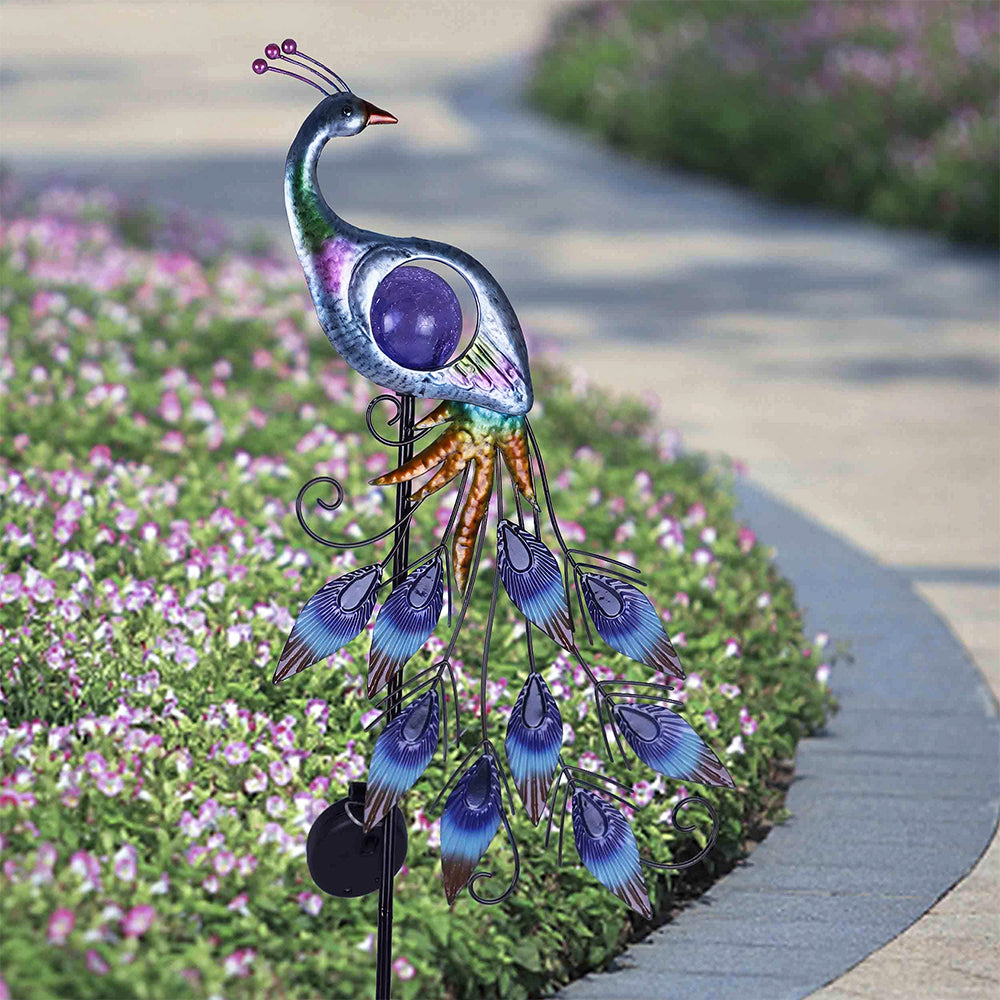 Peacock Solar Garden Light Outdoor Metal Stake 35 Inch