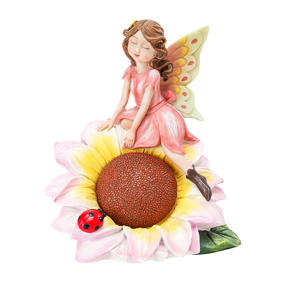 Solar Garden Fairy Statue with LED Light Resin Outdoor Decor