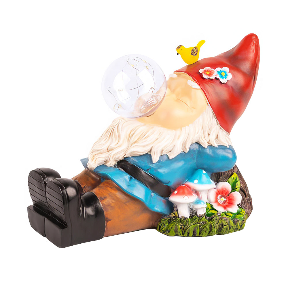 Solar Garden Gnome Statue with Lantern Outdoor Yard Decoration