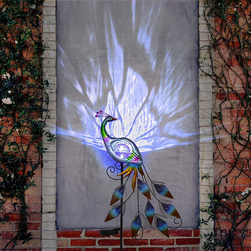 Peacock Solar Garden Light Outdoor Metal Stake 35 Inch