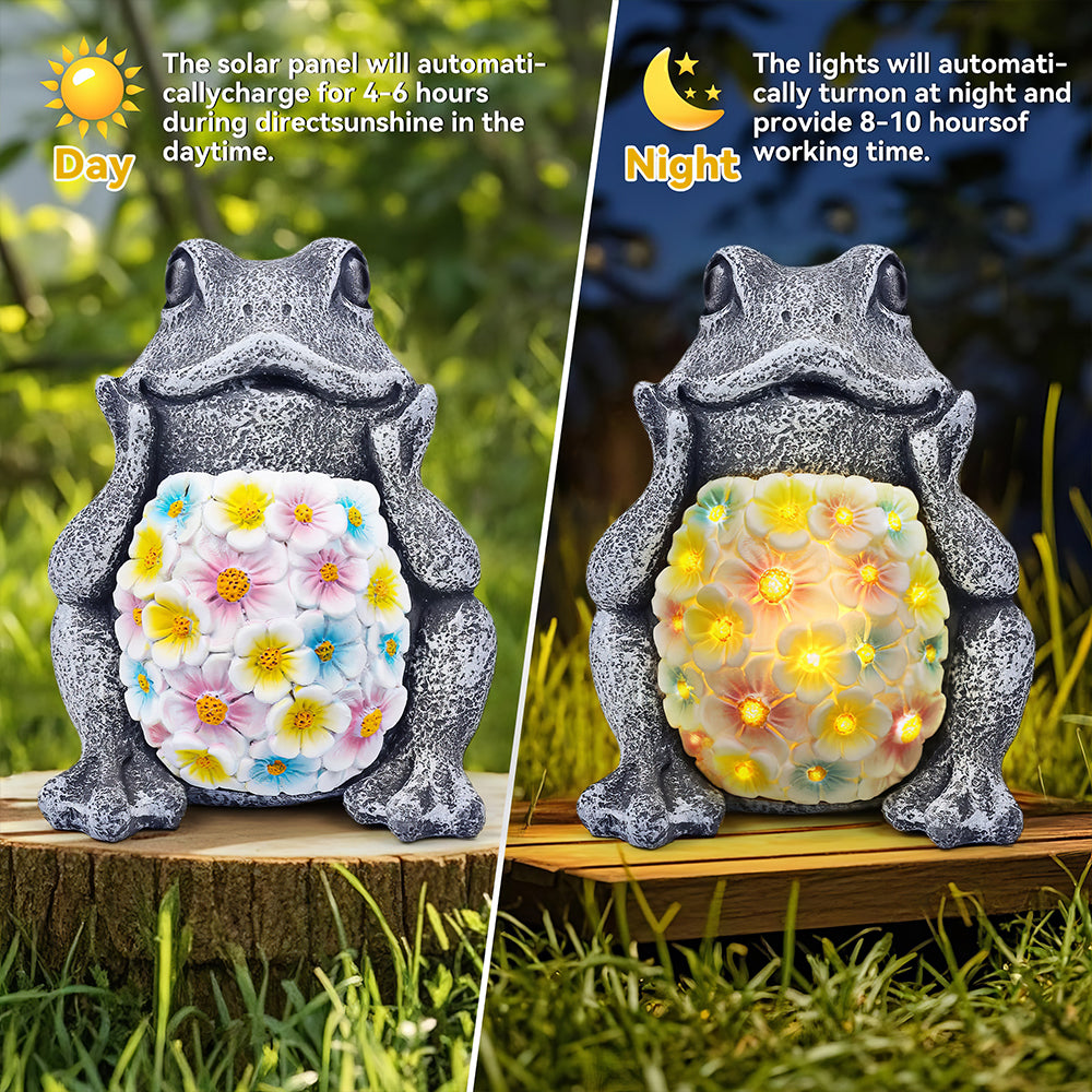 Solar Frog Garden Light Outdoor Resin Figurine for Yard Decor