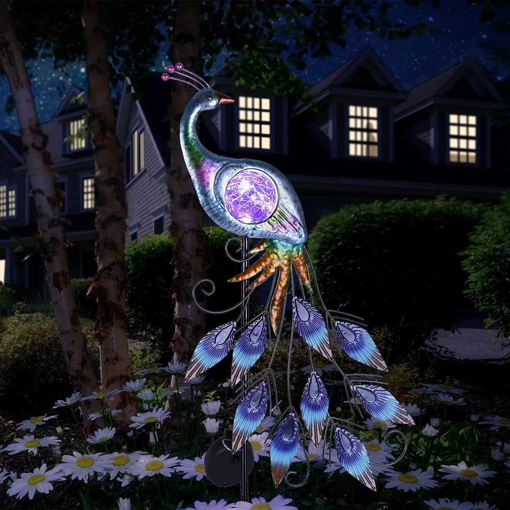 Peacock Solar Garden Light Outdoor Metal Stake 35 Inch