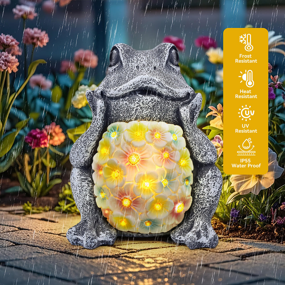 Solar Frog Garden Light Outdoor Resin Figurine for Yard Decor
