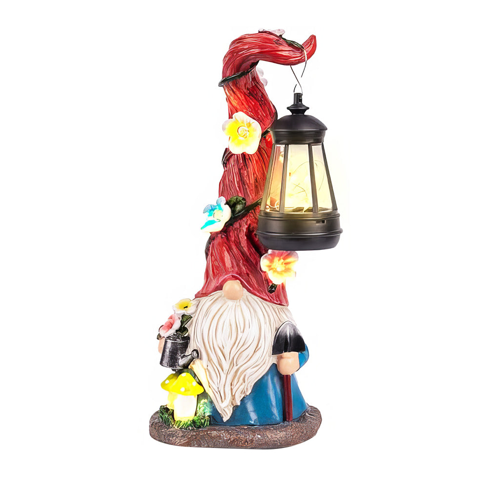 Solar Garden Gnome Statue with Lantern Outdoor Yard Decoration