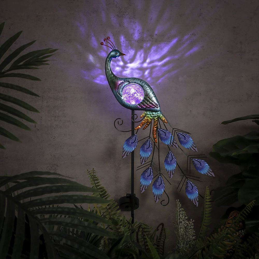 Peacock Solar Garden Light Outdoor Metal Stake 35 Inch