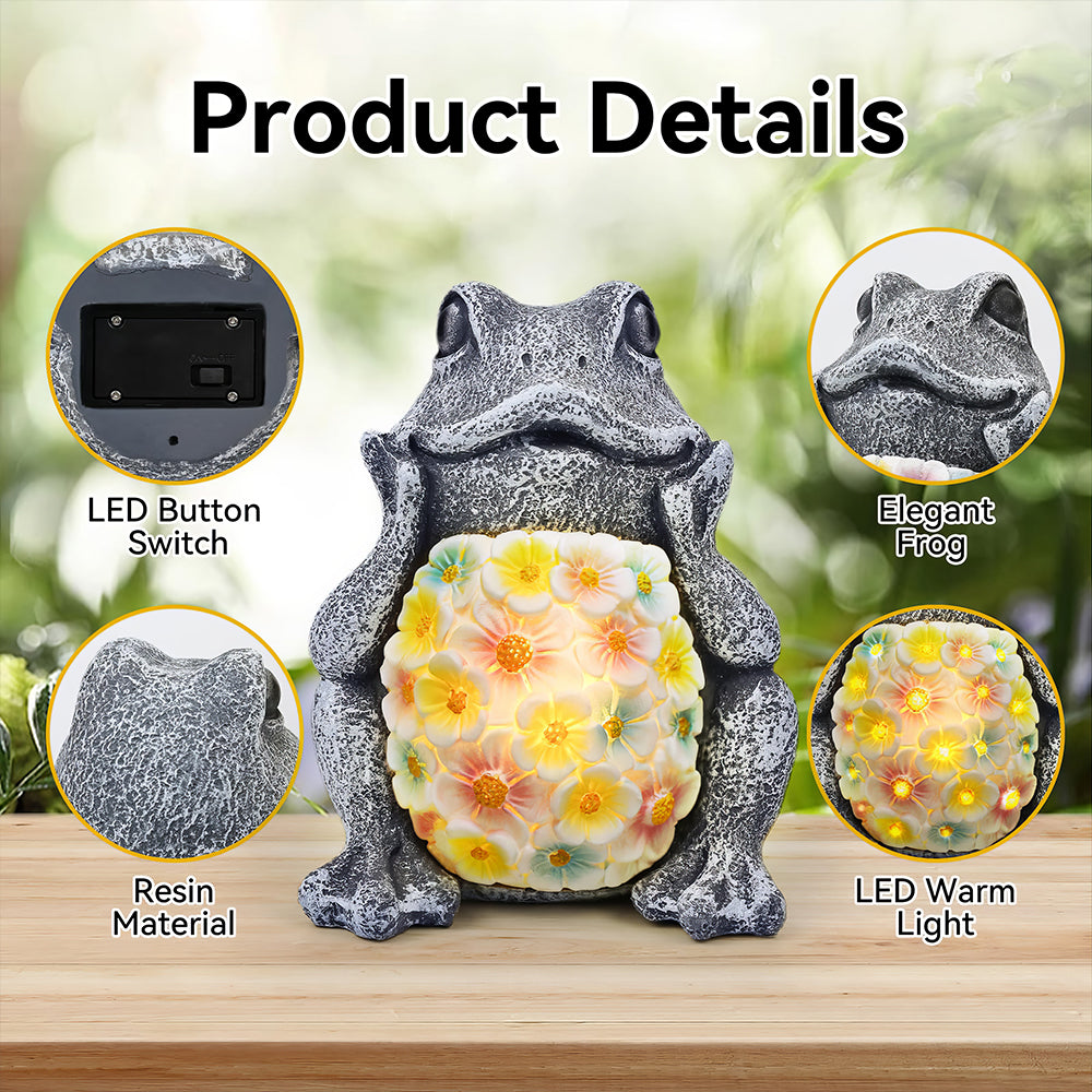 Solar Frog Garden Light Outdoor Resin Figurine for Yard Decor