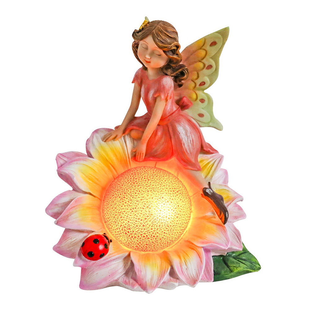 Solar Garden Fairy Statue with LED Light Resin Outdoor Decor