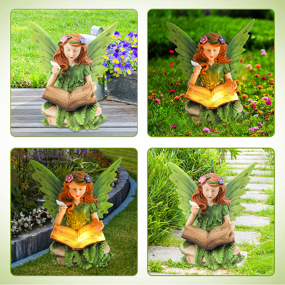 Solar Garden Fairy Statue with LED Light Resin Outdoor Decor