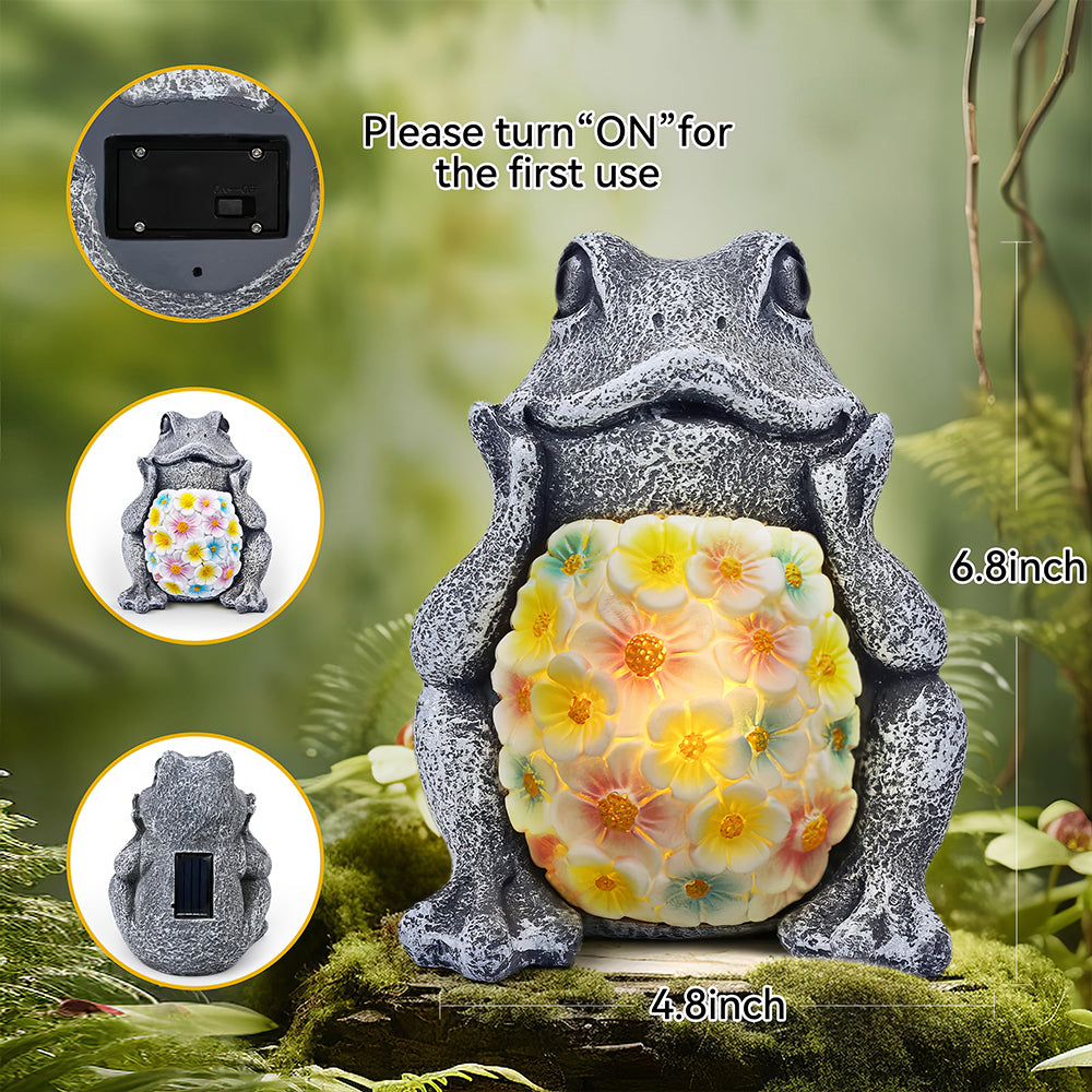 Solar Frog Garden Light Outdoor Resin Figurine for Yard Decor