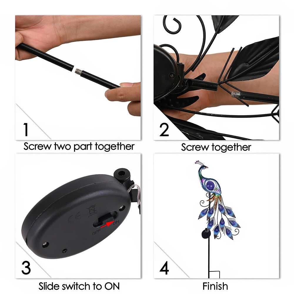 Peacock Solar Garden Light Outdoor Metal Stake 35 Inch