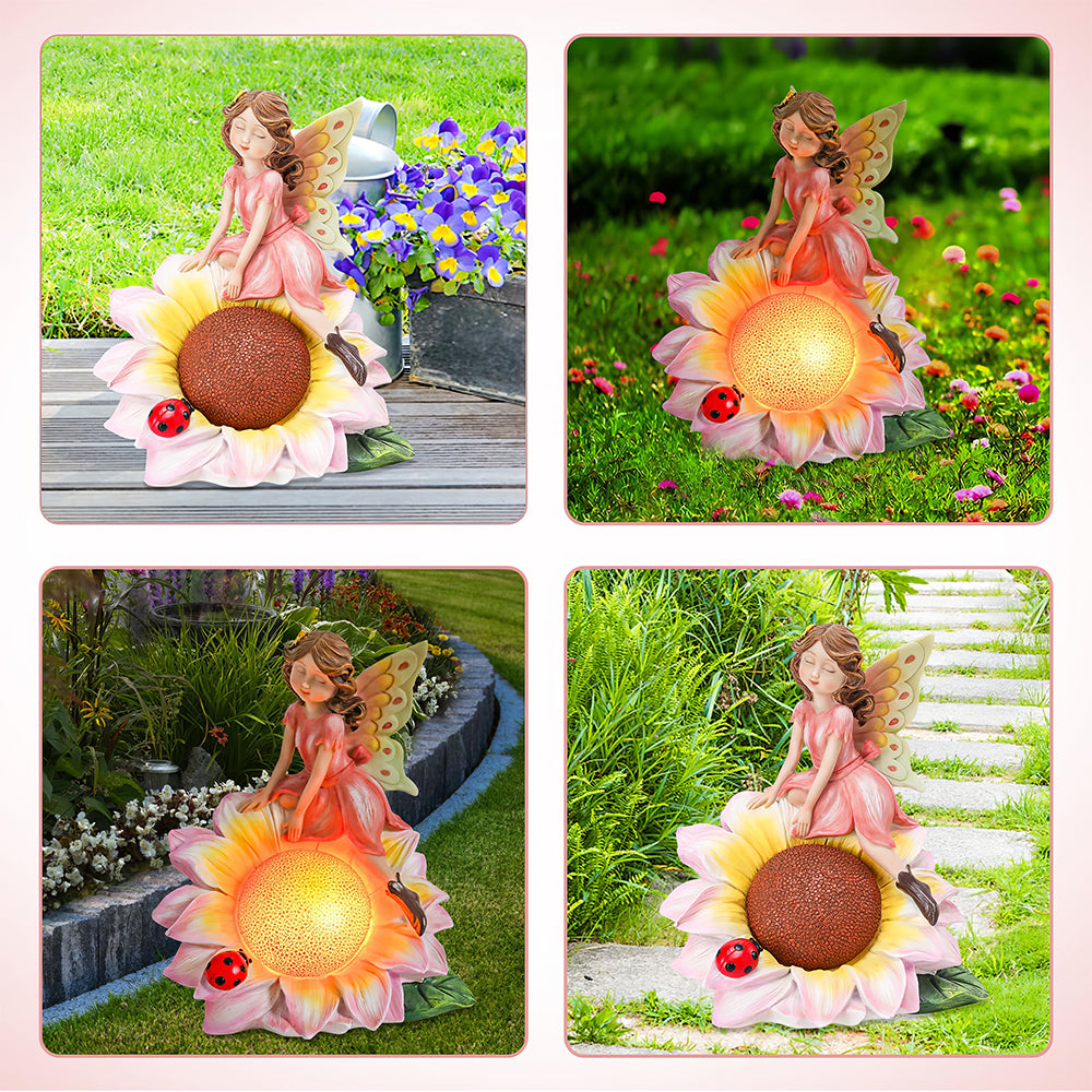 Solar Garden Fairy Statue with LED Light Resin Outdoor Decor