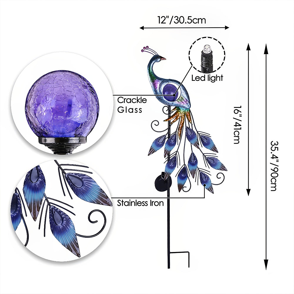 Peacock Solar Garden Light Outdoor Metal Stake 35 Inch