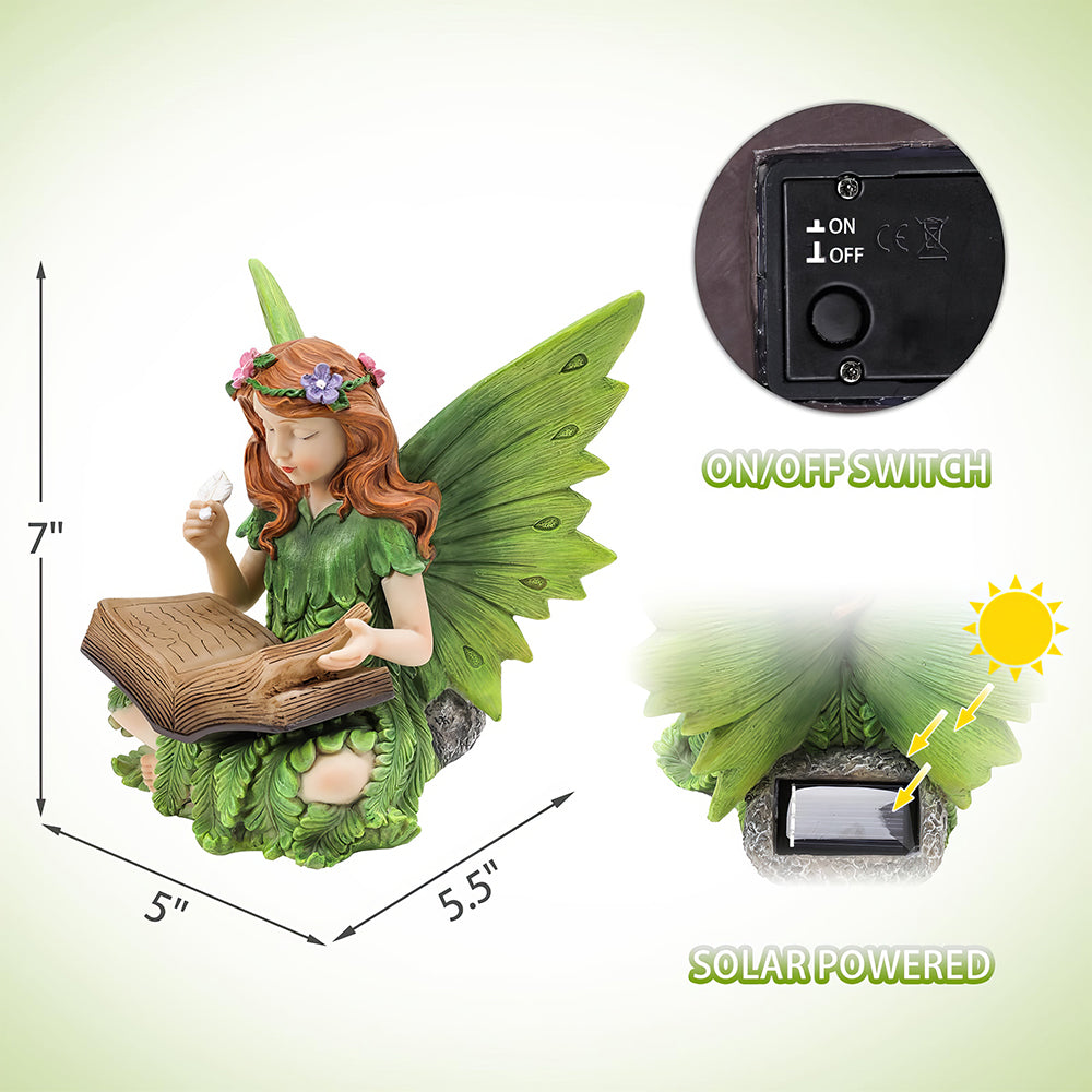 Solar Garden Fairy Statue with LED Light Resin Outdoor Decor