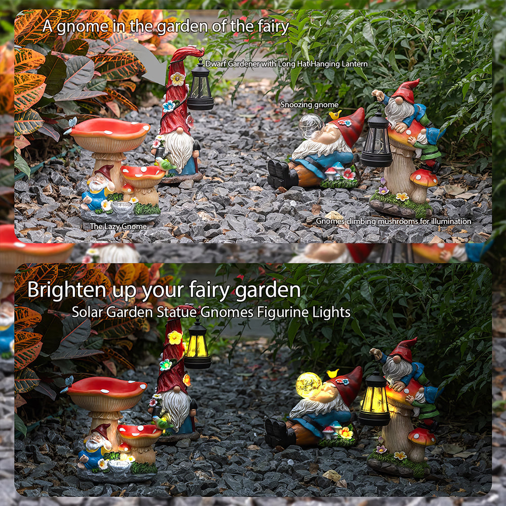 Solar Garden Gnome Statue with Lantern Outdoor Yard Decoration
