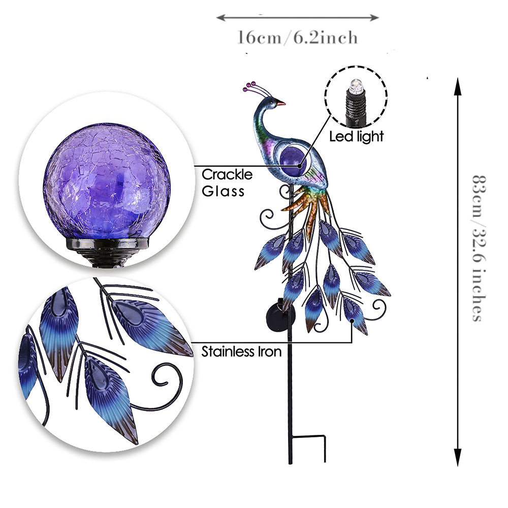 Peacock Solar Garden Light Outdoor Metal Stake 35 Inch