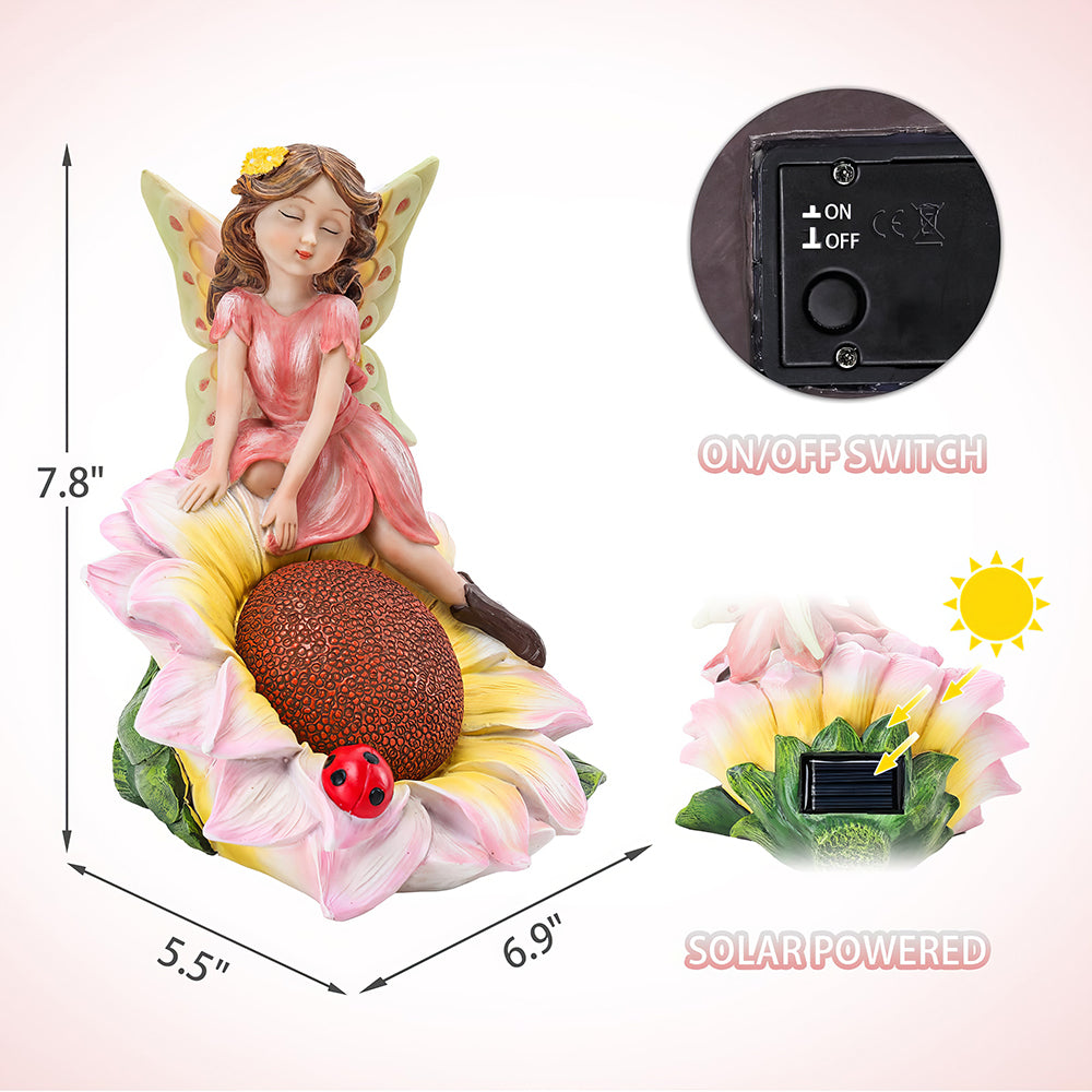 Solar Garden Fairy Statue with LED Light Resin Outdoor Decor