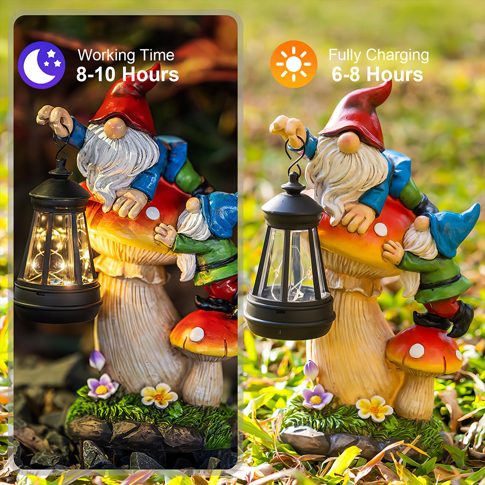 Solar Garden Gnome Statue with Lantern Outdoor Yard Decoration
