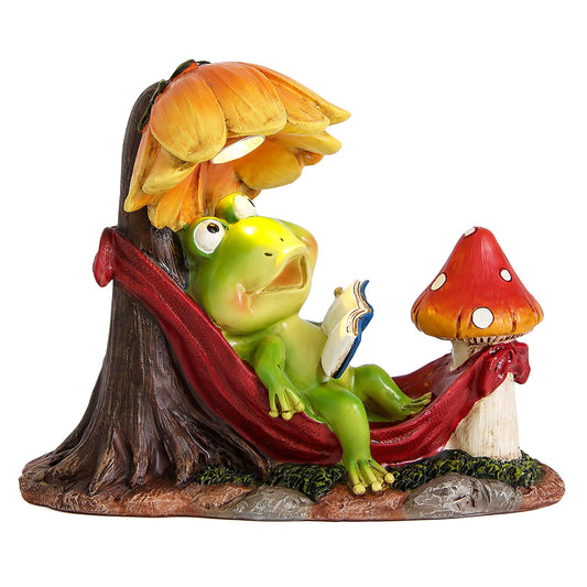 Solar Frog Statue with LED Light Resin Outdoor Garden Decor