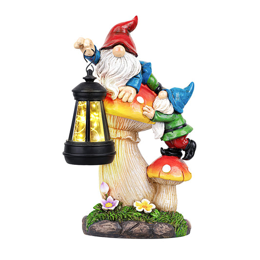 Solar Garden Gnome Statue with Lantern Outdoor Yard Decoration