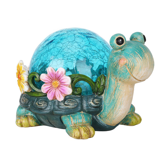 Solar Turtle Garden Statue with Cracked Glass Ball Outdoor Decor
