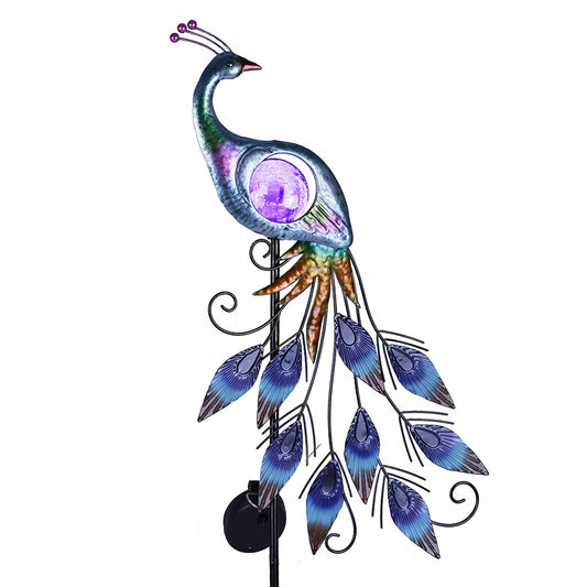 Peacock Solar Garden Light Outdoor Metal Stake 35 Inch