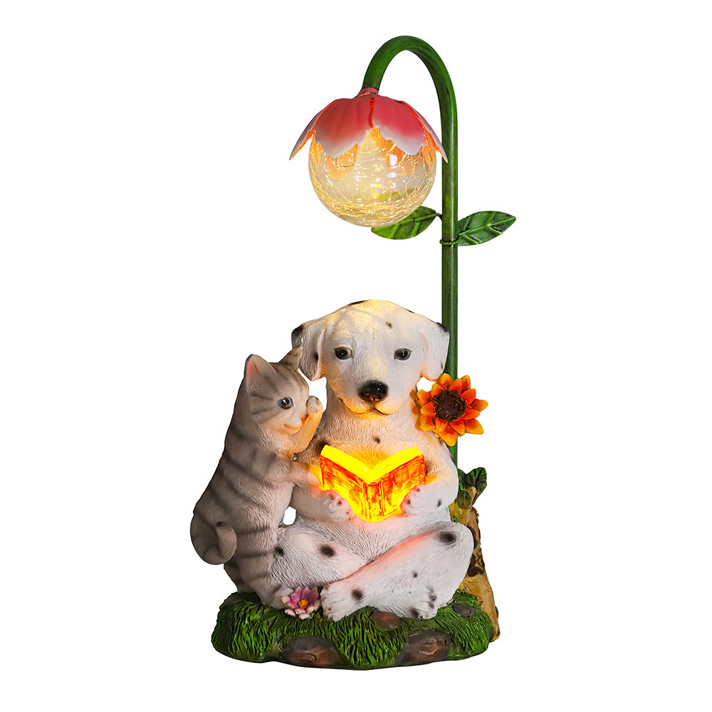 Solar Garden Frog Statue with Cracked Glass Ball Outdoor Decor